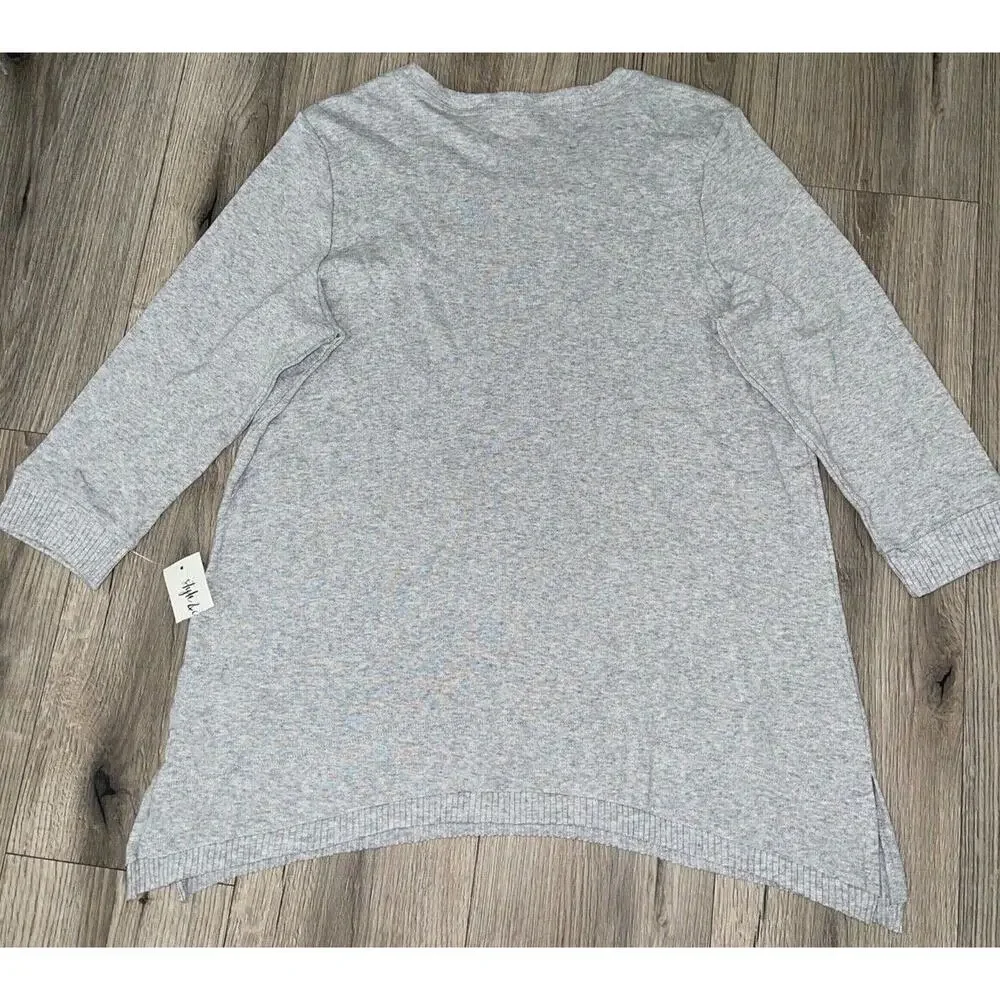 Style & Co Womens Lounge Lt Grey Heather BridgeHem Pullover Sweater Top LARGE